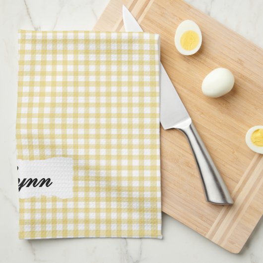 Classic Yellow & White Gingham | Personalized Name キッチンタオル (四つ折り)