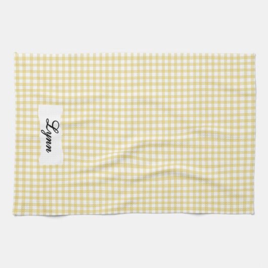 Classic Yellow & White Gingham | Personalized Name キッチンタオル (横)
