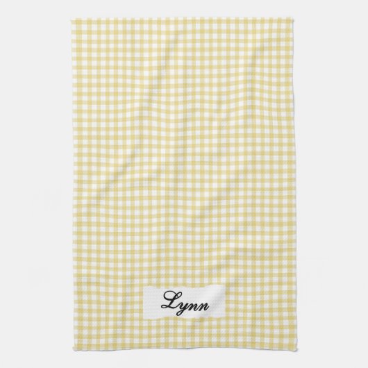 Classic Yellow & White Gingham | Personalized Name キッチンタオル (縦)