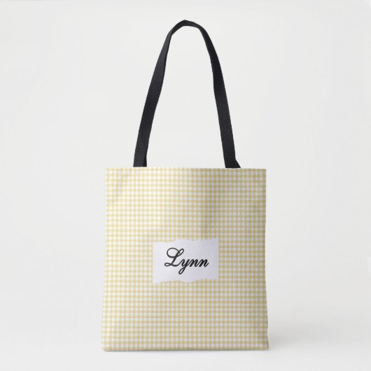 Classic Yellow & White Gingham | Personalized Name トートバッグ (正面)