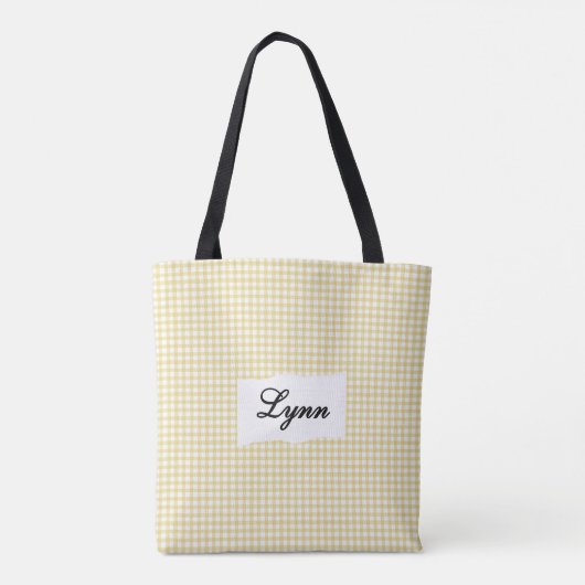 Classic Yellow & White Gingham | Personalized Name トートバッグ (裏面)