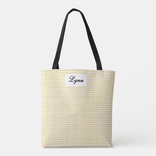 Classic Yellow & White Gingham | Personalized Name トートバッグ (裏面)