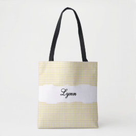 Classic Yellow & White Gingham | Personalized Name トートバッグ