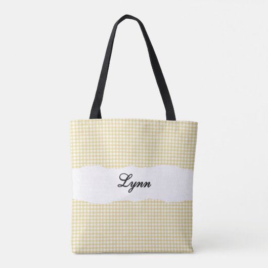 Classic Yellow & White Gingham | Personalized Name トートバッグ (裏面)