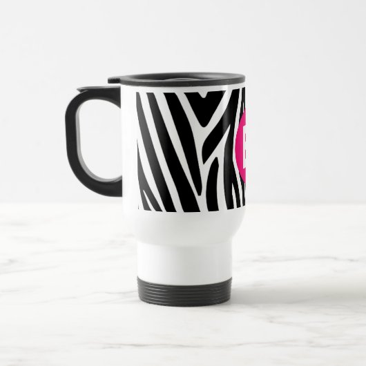 Classic Zebra Stripes Bight Pink Monogram トラベルマグ (左)
