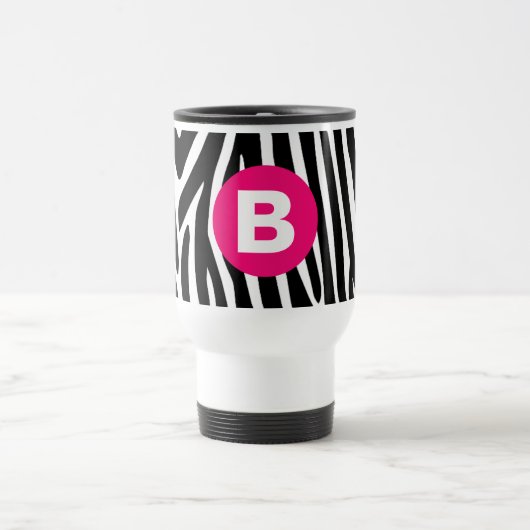 Classic Zebra Stripes Bight Pink Monogram トラベルマグ (中央)