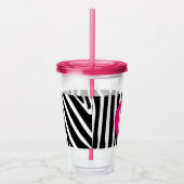 Classic Zebra Stripes Bright Pink Monogram アクリルタンブラー (右)