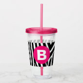 Classic Zebra Stripes Bright Pink Monogram アクリルタンブラー (正面)