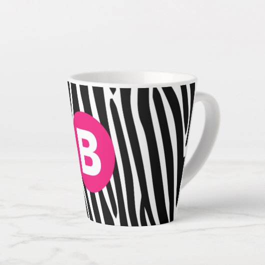 Classic Zebra Stripes Bright Pink Monogram カフェラテマグ (右アングル)