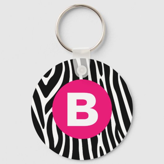 Classic Zebra Stripes Bright Pink Monogram キーホルダー (正面)