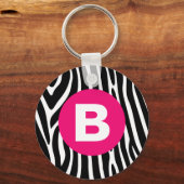 Classic Zebra Stripes Bright Pink Monogram キーホルダー (裏面)