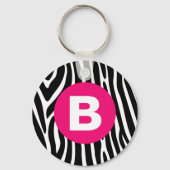 Classic Zebra Stripes Bright Pink Monogram キーホルダー (裏面)