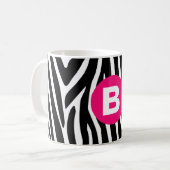 Classic Zebra Stripes Bright Pink Monogram コーヒーマグカップ (正面左)