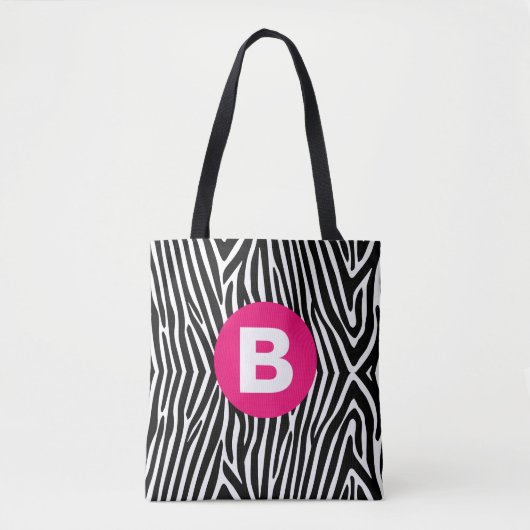 Classic Zebra Stripes Bright Pink Monogram トートバッグ (正面)