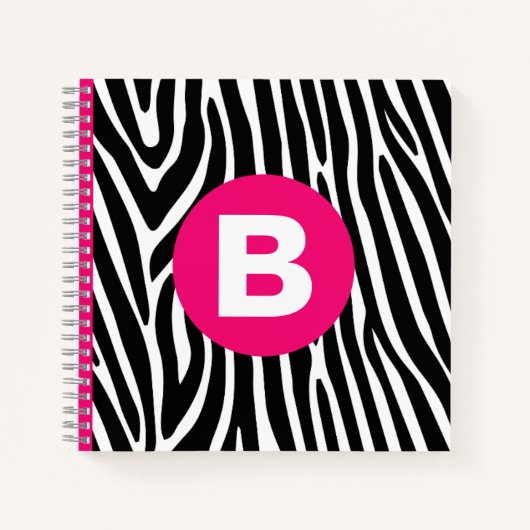 Classic Zebra Stripes Bright Pink Monogram ノートブック (正面)