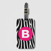 Classic Zebra Stripes Bright Pink Monogram ラゲッジタグ (正面縦)