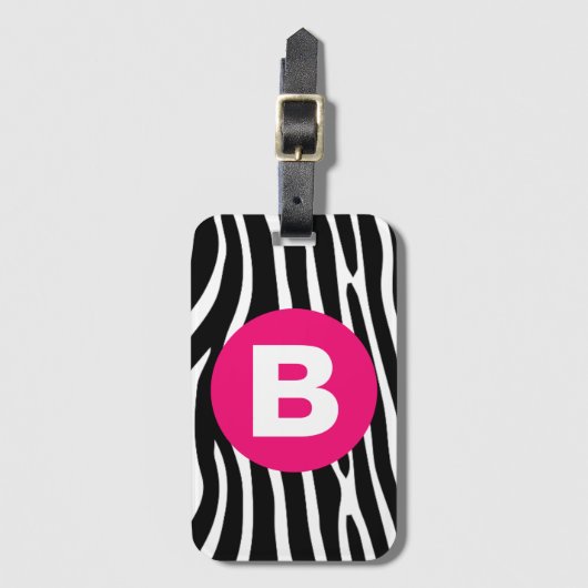 Classic Zebra Stripes Bright Pink Monogram ラゲッジタグ (正面縦)