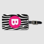 Classic Zebra Stripes Bright Pink Monogram ラゲッジタグ (正面横)