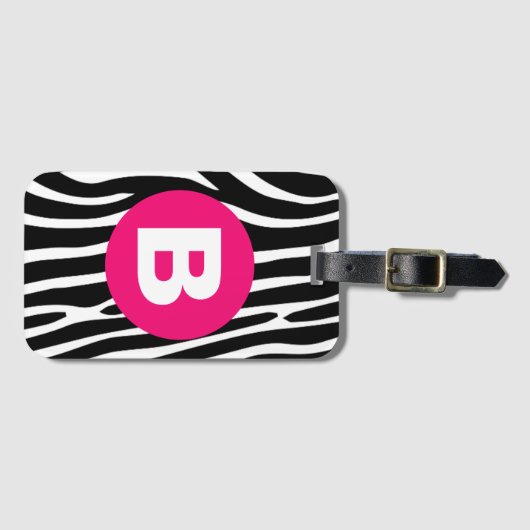 Classic Zebra Stripes Bright Pink Monogram ラゲッジタグ (正面横)