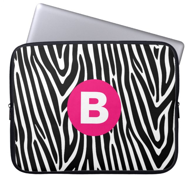 Classic Zebra Stripes Bright Pink Monogram ラップトップスリーブ (正面)