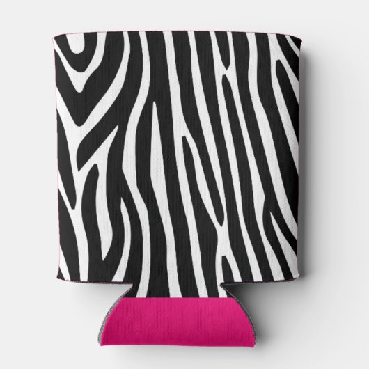 Classic Zebra Stripes Bright Pink Monogram 缶クーラー (裏面)