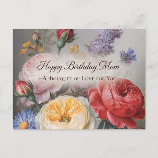 Classical Birthday Design for Mom with Bouquet ポストカード (正面)