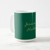 Classical Calligraphy Couple Names Green & Gold コーヒーマグカップ (正面左)