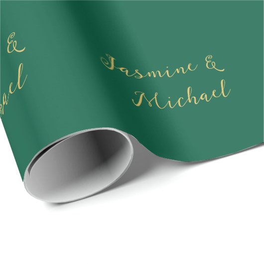 Classical Calligraphy Couple Names Green & Gold ラッピングペーパー (ロールコーナー)