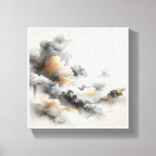 Classical Chinese Ink Wash Clouds - Elegant Grey a キャンバスプリント (正面)