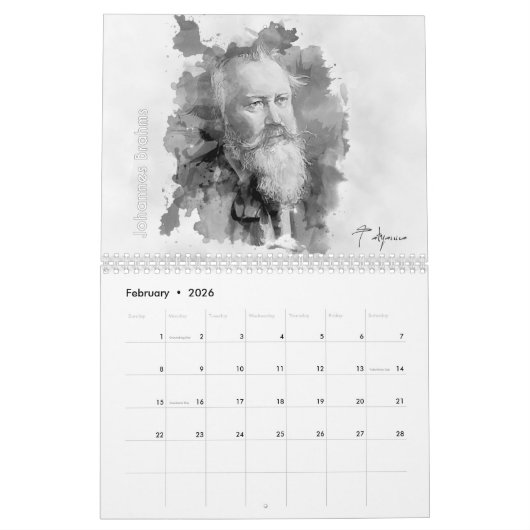 Classical Composers Calendar カレンダー (2月 2026)