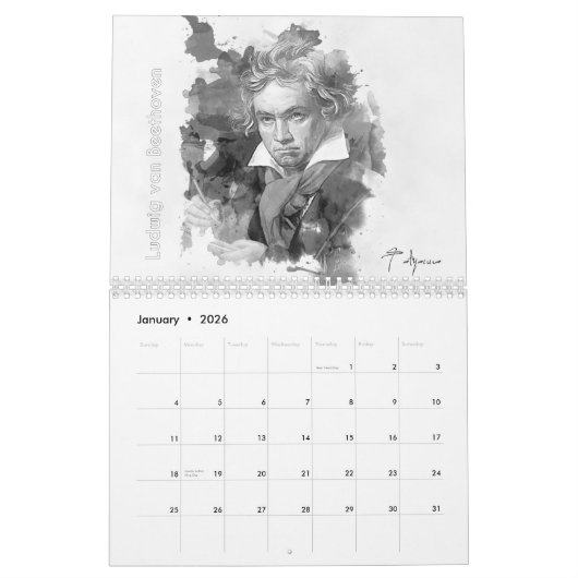 Classical Composers Calendar カレンダー (1月 2026)