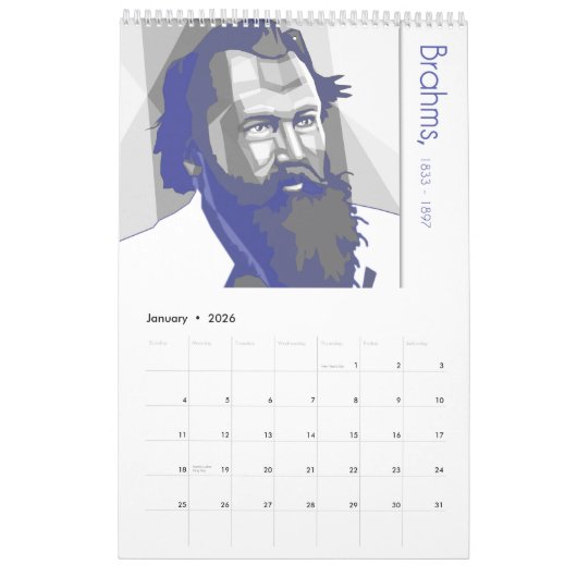 Classical Composers Calendar/Komponisten Kalender カレンダー (1月 2026)