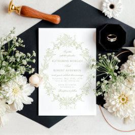 Classical Floral Crest Elegant Wedding Invitation 招待状