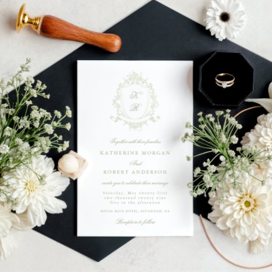 Classical Floral Crest Elegant Wedding Invitation 招待状