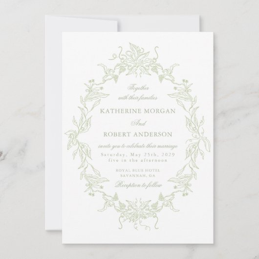 Classical Floral Crest Elegant Wedding Invitation 招待状 (正面)