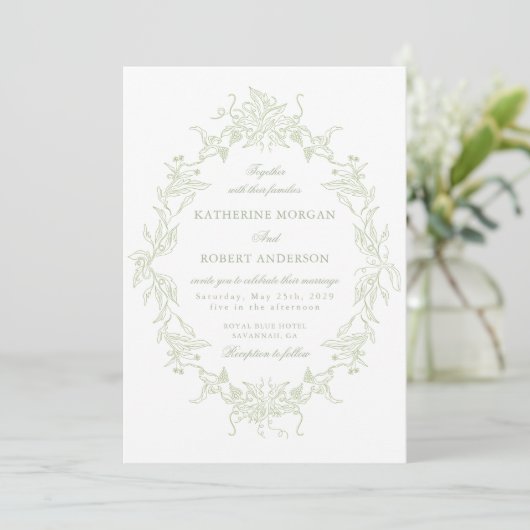 Classical Floral Crest Elegant Wedding Invitation 招待状 (スタンド正面)