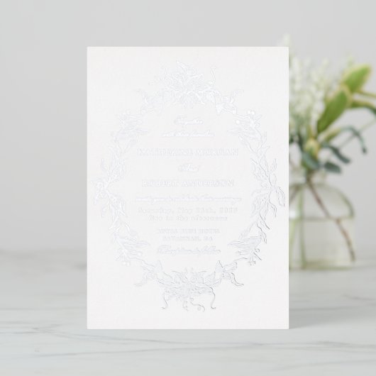 Classical Floral Crest Elegant Wedding Invitation 箔招待状 (立ち正面)