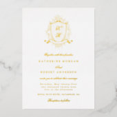 Classical Floral Crest Elegant Wedding Invitation 箔招待状 (正面)