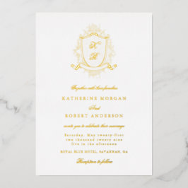 Classical Floral Crest Elegant Wedding Invitation 箔招待状