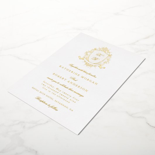 Classical Floral Crest Elegant Wedding Invitation 箔招待状 (回転した状態)