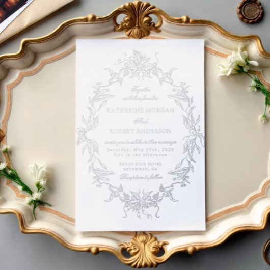 Classical Floral Crest Elegant Wedding Invitation 箔招待状