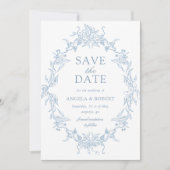 Classical Floral Crest Save the Date Photo Card セーブザデート (正面)