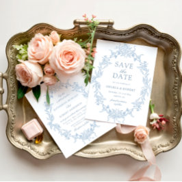 Classical Floral Crest Save the Date Photo Card セーブザデート