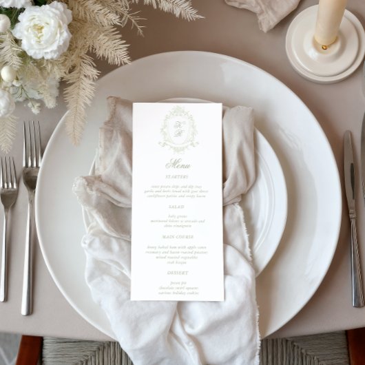 Classical Floral Crest Wedding Dinner Menu 招待状