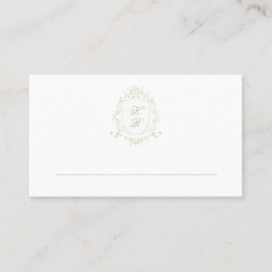 Classical Floral Crest Wedding Place Card プレイスカード (正面)