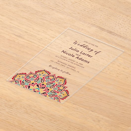 Classical Geometric Mandala Pattern Wedding アクリル招待状 (レイダウン)