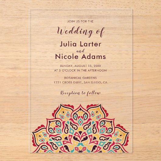 Classical Geometric Mandala Pattern Wedding アクリル招待状 (正面)