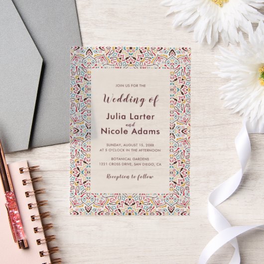 Classical Geometric Mandala Pattern Wedding ベラム紙招待状 (ウェディング)