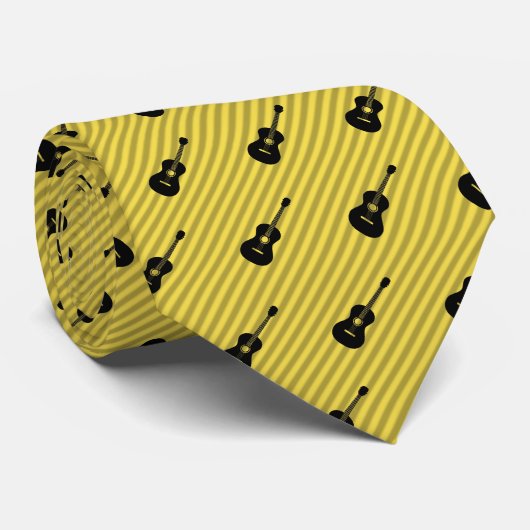 Classical Guitar Motif Repeated on Striped ネクタイ (ロール)