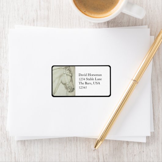 Classical Horse Head – Renaissance Pencil Drawing ラベル (インサイチュ)